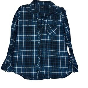 Well Worn Women’s Plaid Button Down Shirt Blue Black Metallic Thread Size‎ Large